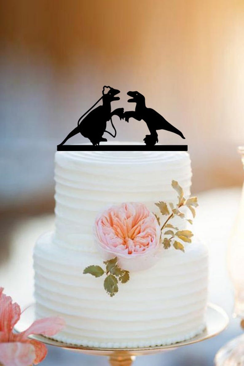 Dinosaur Wedding Cake Topper/T-Rex Cake Topper /Personlized Bride And Groom Cake Topper image 1