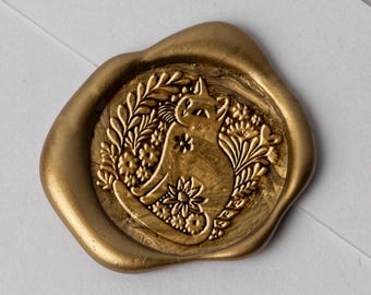 Botanical Cat Wax Seal Stamp, Cat Wax Stamp, Stamp for Wedding Invitations, Wax Seal Stamp Gift, Animal Wax Seal Stamp kit