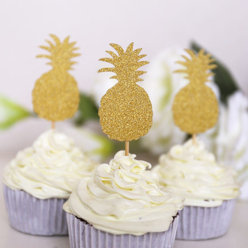 Glitter Pineapple Cupcake Toppers Summer Glitter Pineapple Cupcake Toppers Summer