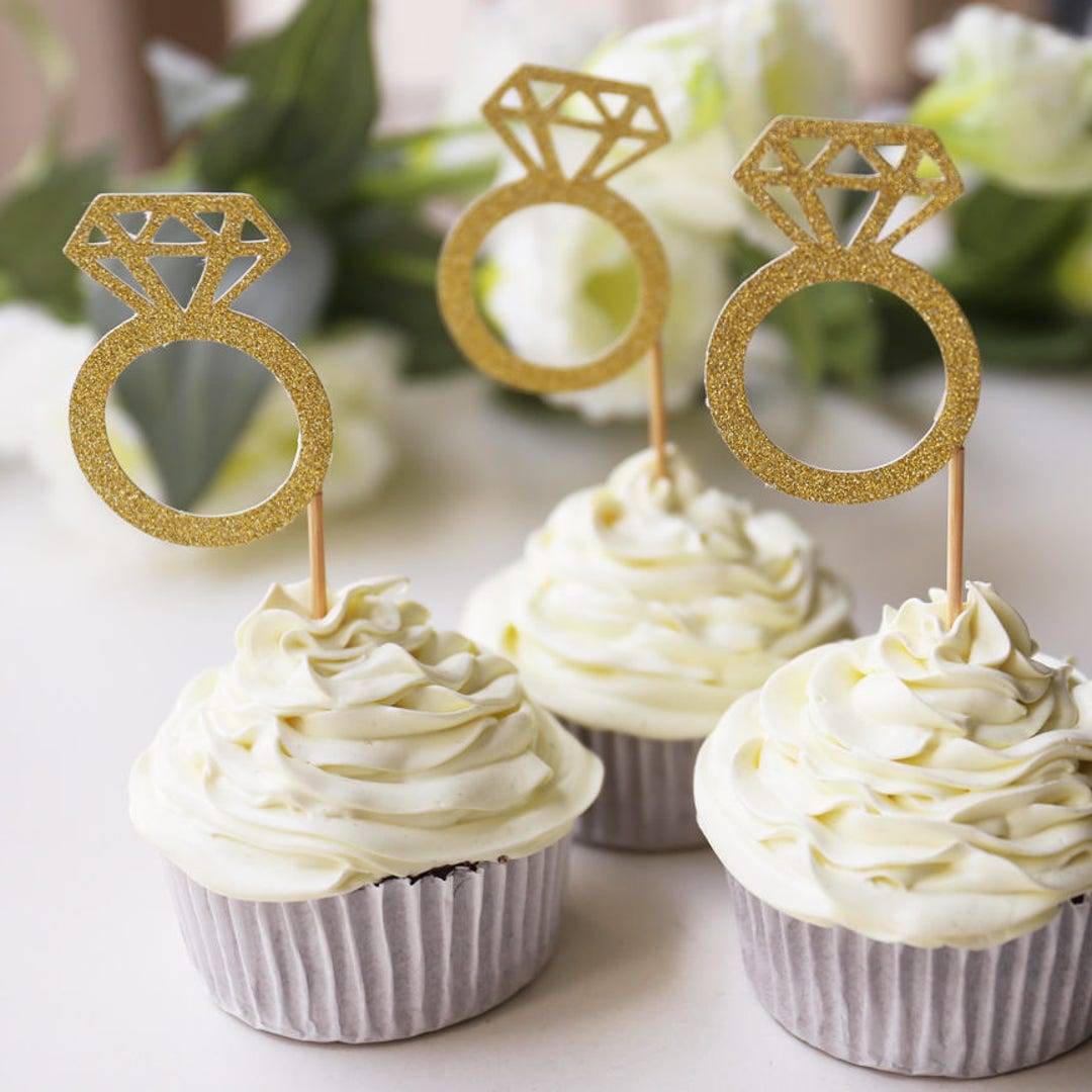 Diamond Rings Cupcake Toppers /glitter Gold Wedding Cake - Etsy