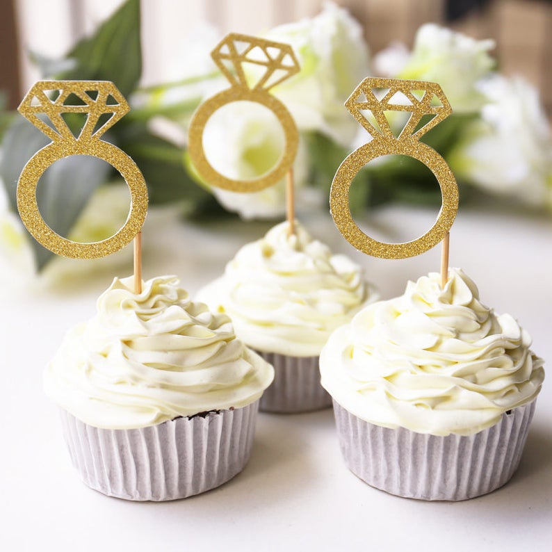 Diamond Rings cupcake Toppers /glitter gold wedding cake | Etsy