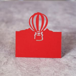 Cartões de lugar de balão de ar quente/cartões de tenda de comida cortados a laser/cartões de assento de casamento/cartões de nome de mesa/