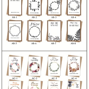 Puede incluir: Ocho dise&ntilde;os diferentes para tarjetas de guardar la fecha. Cada tarjeta presenta una corona con diferentes dise&ntilde;os florales y de follaje. El texto en las tarjetas dice "Ponme en tu refrigerador" y "Guardar la fecha".