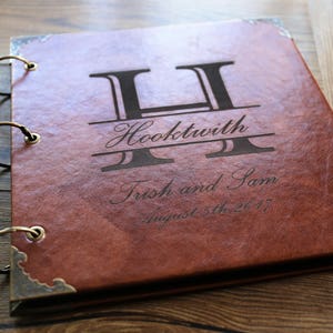 Álbum de fotos de cuero con monograma personalizado de 12 x 12 pulgadas / Libro de visitas de boda personalizado / Álbum de recortes de boda