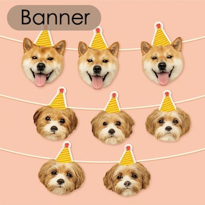 Custom Dog Face Banner, Personalized Dog Birthday Party banner, Pet photo Banner ,Party Decoration, Gifts for Pet Lover, Cat Birthday Banner image 3