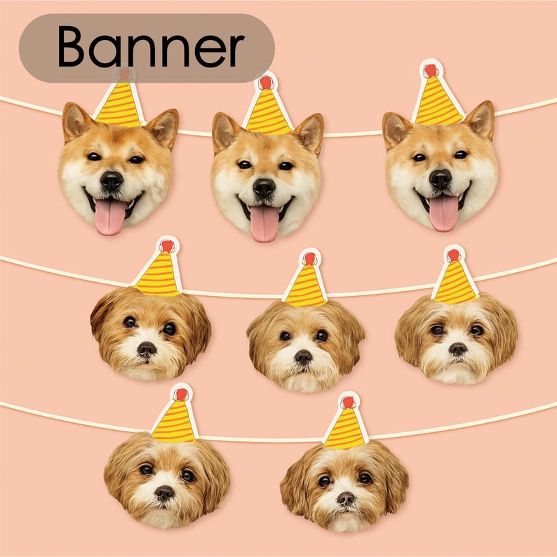 Custom Dog Face Banner, Personalized Dog Birthday Party banner, Pet photo Banner ,Party Decoration, Gifts for Pet Lover, Cat Birthday Banner image 3
