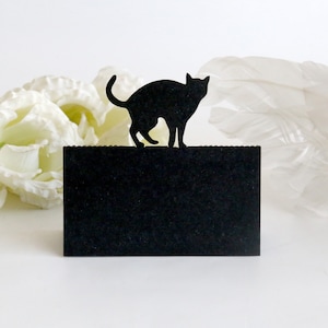 Tarjeta de lugar de fiesta de gatos / Tarjeta de lugar de Halloween / Tarjetas para sentarse en el té de la tarde / tarjetas de nombre de mesa / decoración de fiesta en el jardín