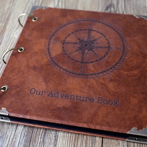 10x10 inches Compass Leather Photo Album /Our Adventure Book/personalized Wedding Guest Book/weddinng photo album image 1