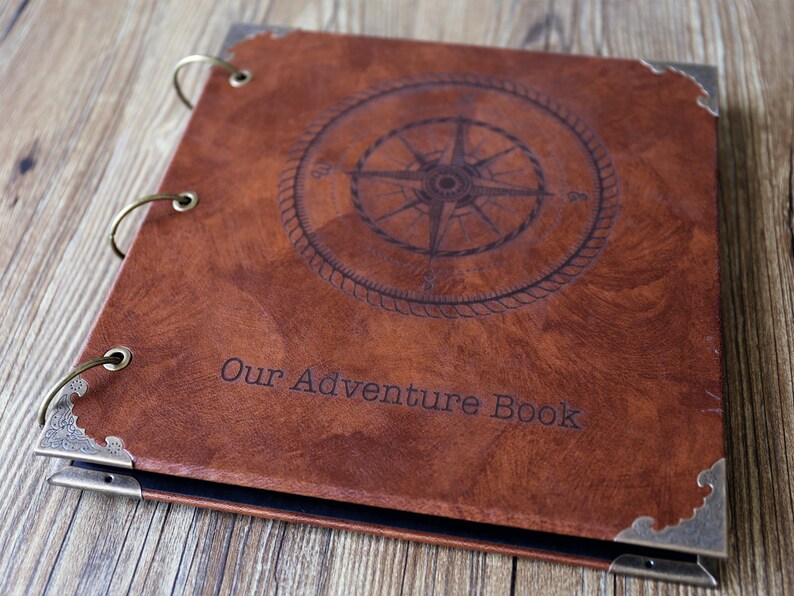 10x10 inches Compass Leather Photo Album /Our Adventure Book/personalized Wedding Guest Book/weddinng photo album image 1