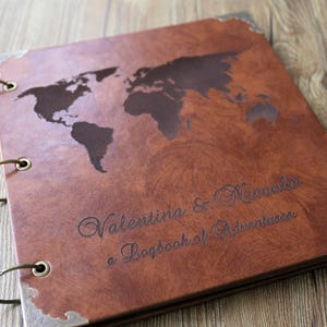 Álbum de fotos de viaje de cuero de 10 x 10 pulgadas / Nuestro libro de aventuras / Libro de invitados de boda personalizado / Álbum de fotos de boda