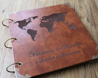 10x10 inches Leather Travel  Photo Album /Our Adventure Book/personalized Wedding Guest Book/weddinng photo album
