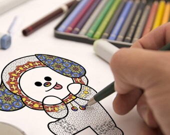 Kpop Coloring A Fan Art Printable By S Velte Bts Jungkook Digital Colouring Page For Adults Artwork Drawings
