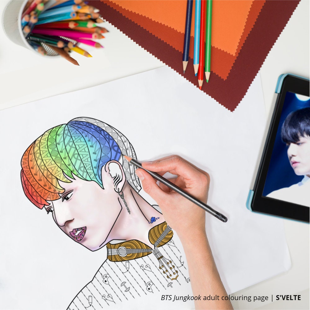 Download Kpop Coloring: BTS Jungkook digital colouring page for adults. | Etsy