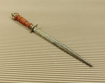 Vintage F.DICK Sharpening Steel with Stag Handle & Metal Scabbard