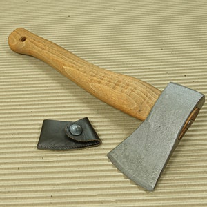 Forged Wrought Compact Viking Engraved Steel Tomahawk Axe Throwing Hatchet with Leather Cover Sheath Camping / Hiking / Bushcraft