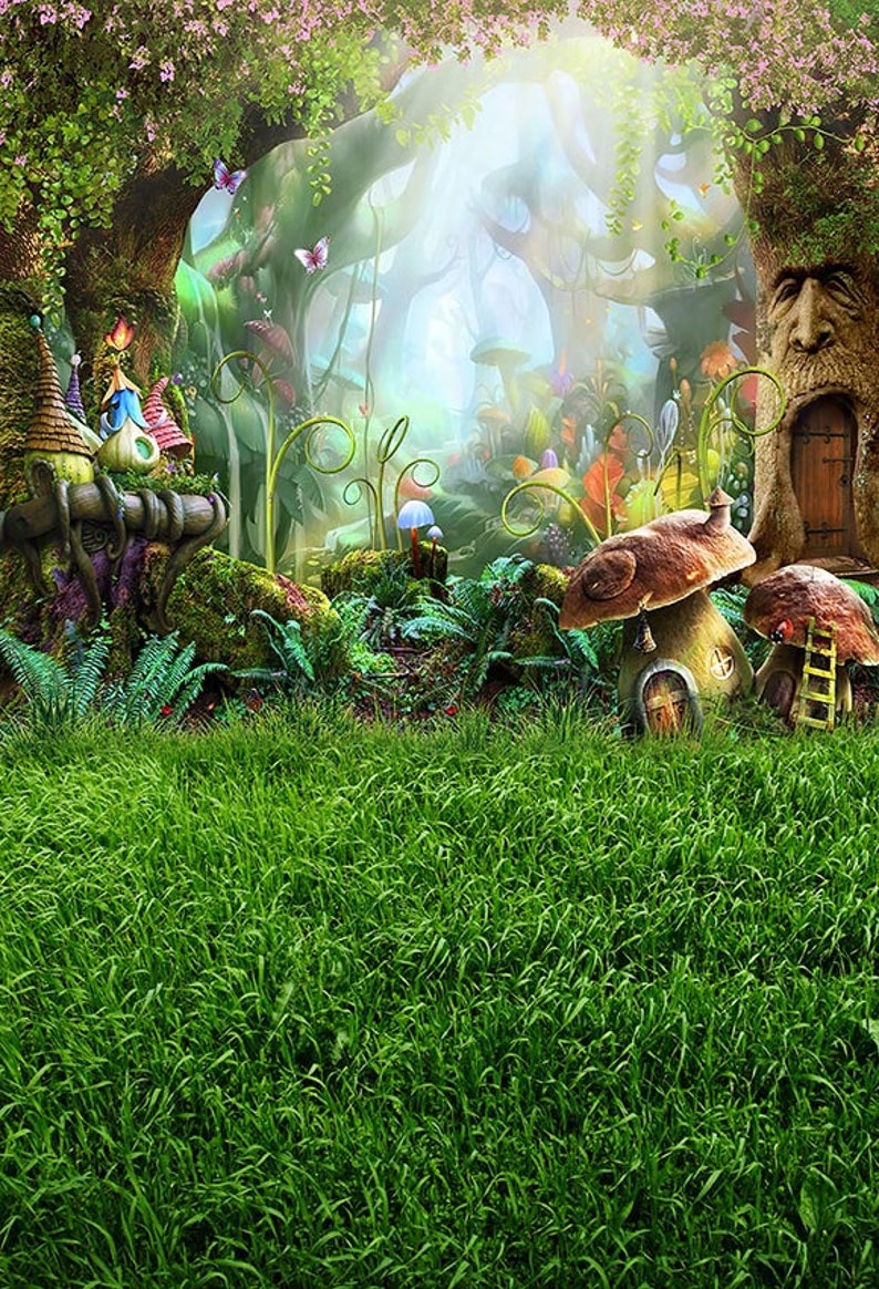 Fairytale Enchanted Forest Mushroom Green grass Newborn Kids Girl Birthday party baby shower backdrop background