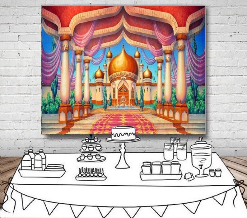 Aladdin Arabian Palace Castle Pillars Hall Passage Entrance Children Kids Baby Shower Backdrops Birthday Background