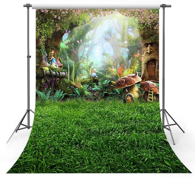Fairytale Enchanted Forest Mushroom Green grass Newborn Kids Girl Birthday party baby shower backdrop background