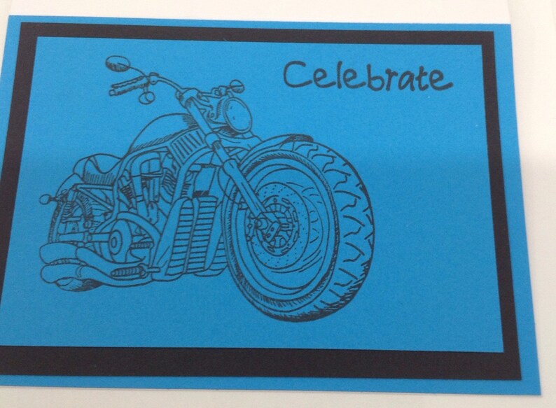 for father/'s day or birthday. Male celebration card featuring motorbike