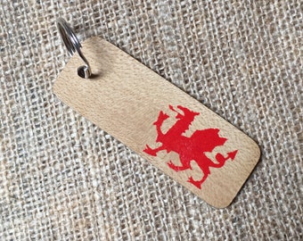 Red Dragon Keyring - Welsh Wood - Welsh flag - Rugby Souvenir - Six Nations - St Davids Day - Made in Wales - Handmade