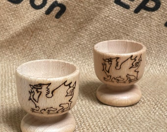 Pair of Welsh Dragon Egg Cups - Hand Etched - Welsh Breakfast - Souvenir - Gift for Easter - Wedding - New Home - Set