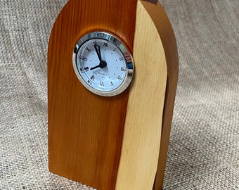 Yew Clock in a Gothic Style - Handmade - Beautiful Welsh Wood - Silver clock face - Quartz