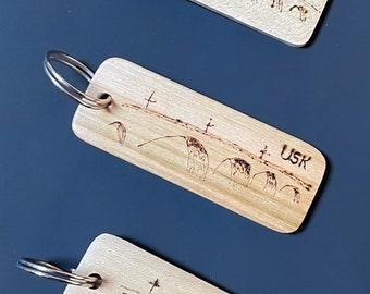 Usk Bridge Keyring - Welsh Wood - Handmade - Brynbuga - Monmouthshire - River Usk - Usk Bridge