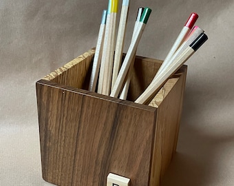 Personalised Pencil Box - Handmade Desk Tidy  - Christmas Gift - Made with 5 Local Welsh Hardwoods - Made in Wales - Large Size