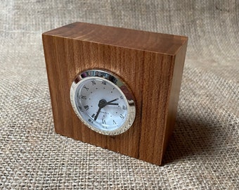 Elm Desk Clock - Handmade - Beautiful Welsh Wood - Silver Clock Face - Quartz Movement - Office Gift