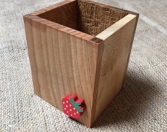 Strawberry Pencil Box - Welsh Wood - Storage - Desk Tidy - Brush Holder - Make Up Pot - Handmade - Limited Edition - Small Size