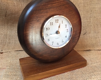 Walnut and Sweet Chestnut Clock - Handmade - Beautiful Welsh Wood - Silver clock face