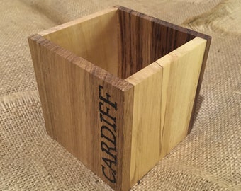 Cardiff Welsh Wood Pencil Box Storage - Desk Tidy - Brush Holder - Make Up Pot - Handmade - Large Size