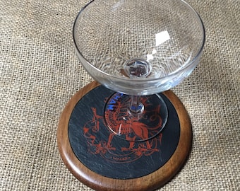 Welsh Slate Dragon Coaster in Hardwood Surround - Wooden Coaster - Wood - Handmade - Single Coaster - Small Size