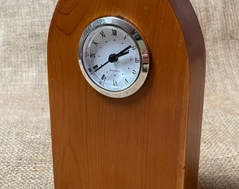 Yew Clock in a Gothic Style - Handmade - Beautiful Welsh Wood - Silver clock face - Quartz