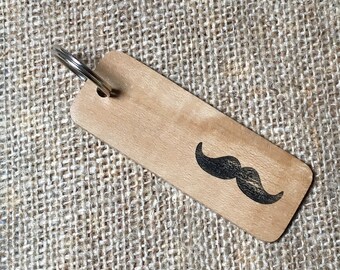 Moustache Keyring - Various Designs - Welsh Wood - Gentleman - Comedy Gift - Fancy dress - Gift