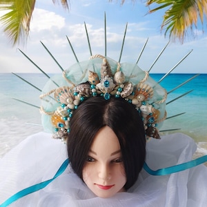 Seashell mermaid crown for adult Siren headpiece Sea queen halo crown