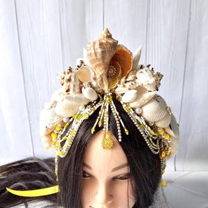 Seashell mermaid tiara for women Yellow siren headpiece Sea queen crown for adult cosplay