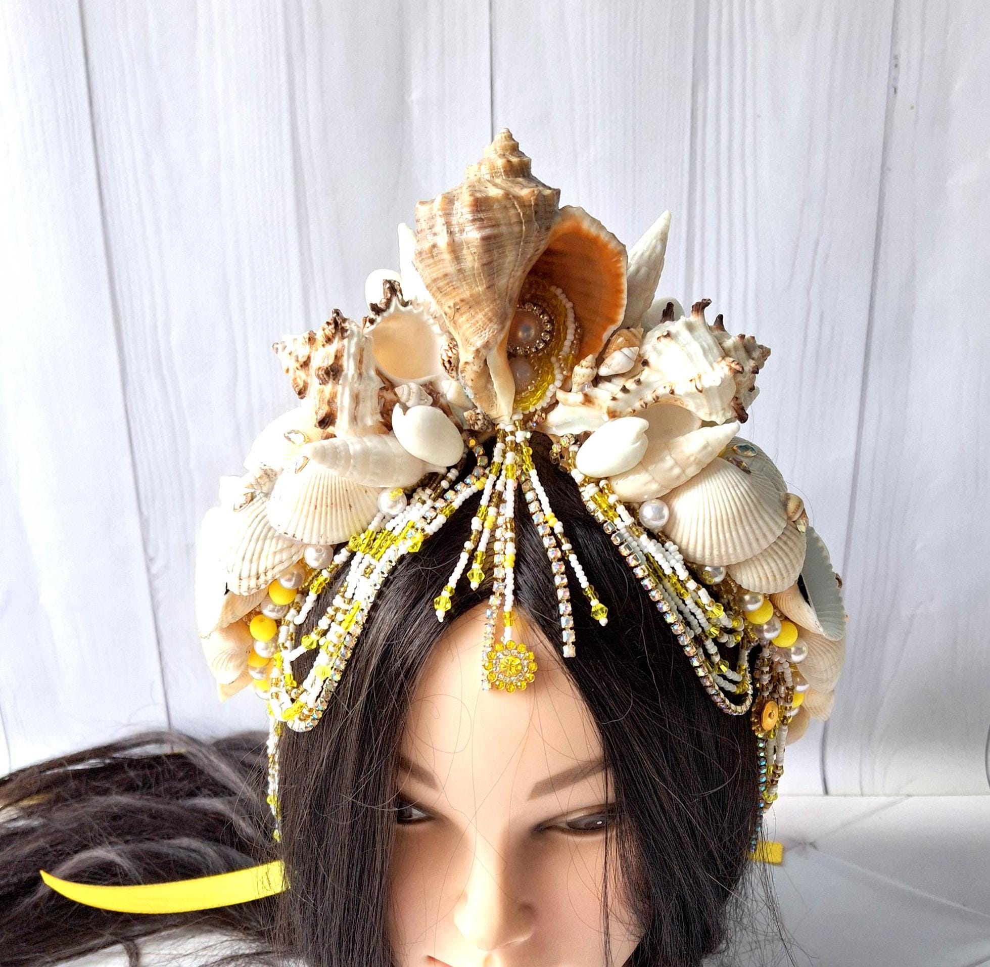 Seashell Mermaid Tiara for Women Yellow Siren Headpiece Sea  display picture 3
