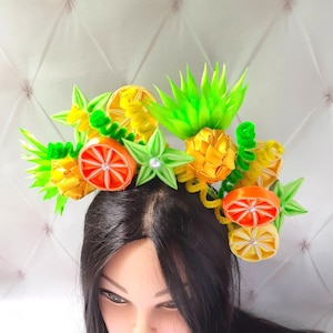 Fruit costume headpiece Carmen Miranda crown Pineapple lime lemon orange headband