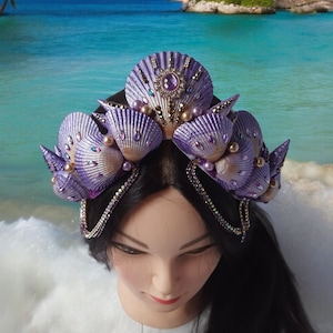 Mermaid crown lilac for women Siren cosplay headpiece seashell Sea queen tiara for adult