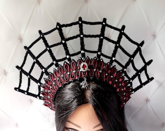 Spider goth crown for women Black burgundy gothic headpiece Vampire cosplay headband
