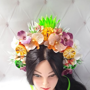 Flower Carmen Miranda crown Fruit costume headpiece Pineapple lime lemon orange headband