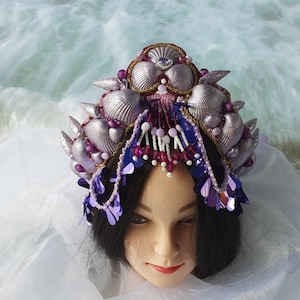 Purple siren headpiece skull Mermaid tiara for women Seashell mermaid crown for adult cosplay