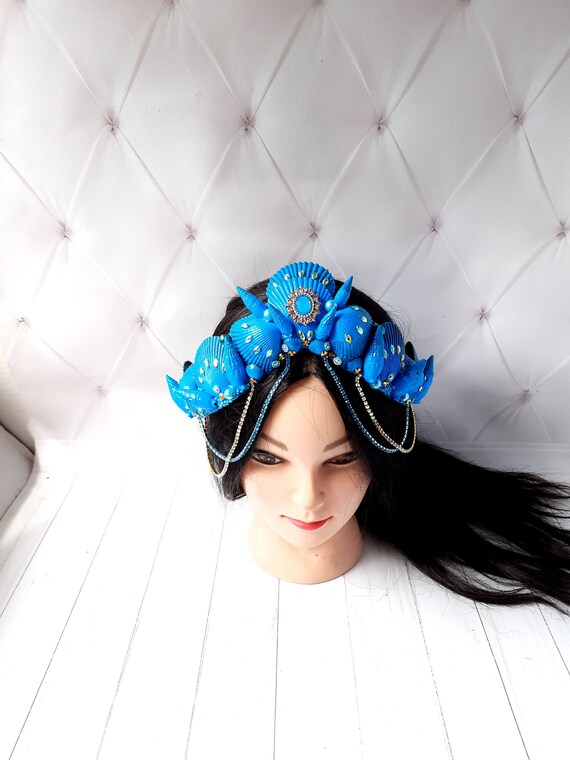 Blue Siren Mermaid Crown Blue Mermaid Crown for Women Seashell Siren Headpiece Sea  main image 4