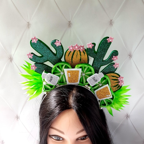 Fiesta crown for women Cactus lime headpiece Tequila headband adult Fruit fascinator