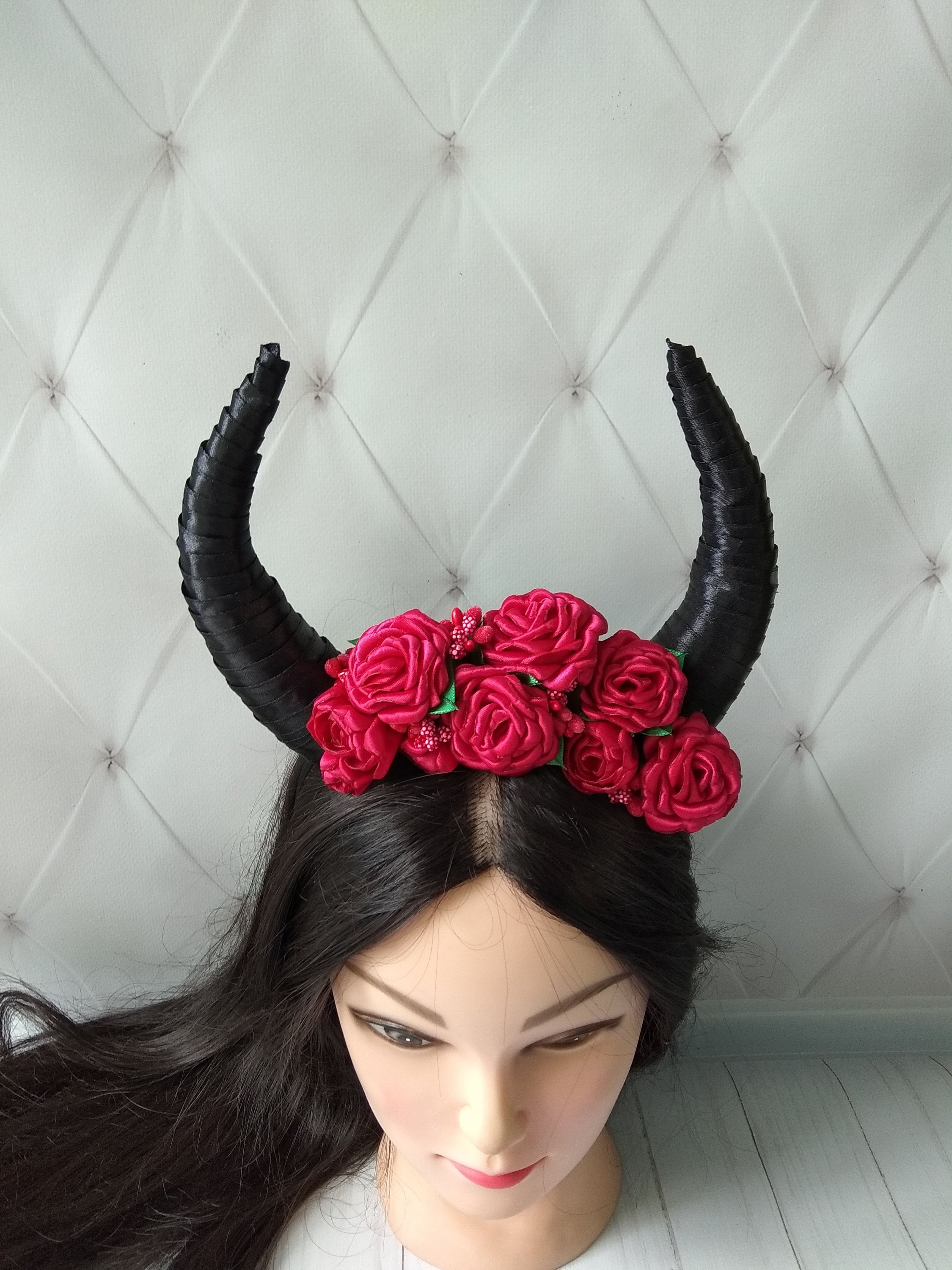 Demon horns headband Black horns headpiece Gothic crown Etsy
