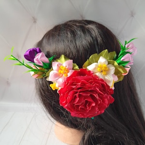 Colorful mexican headpiece for wedding Rose hair comb Frida hair flower