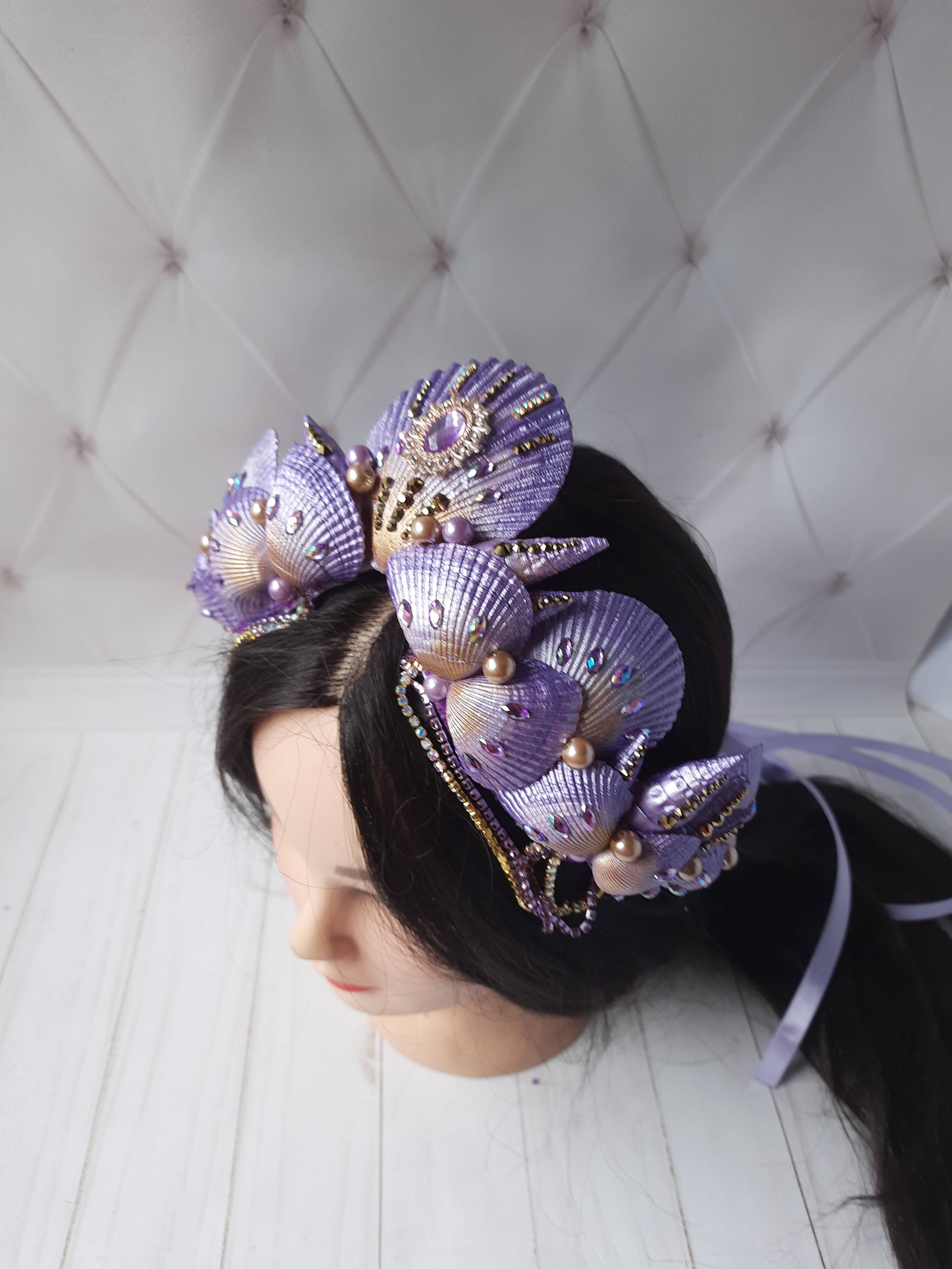 Mermaid Siren Shell Headpiece Tiara Mermaid Seashell Headpiece, Pearl Masquerade Mask, Carnival  main image 2