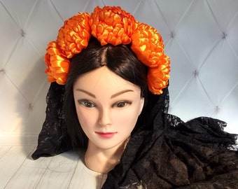 Marigold Orange Flower Crown Headband (costume Day of the  display picture 3