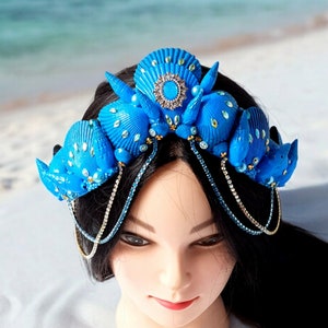 Blue Mermaid crown for women Seashell siren headpiece Sea queen tiara for adult cosplay